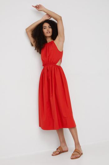 Bavlněné šaty Sisley červená barva, midi