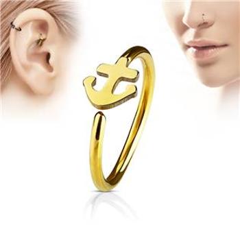 Šperky4U Zlacený piercing do nosu/ucha kruh s kotvou - N0052-GD