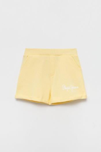Dětské bavlněné šortky Pepe Jeans žlutá barva, s potiskem, nastavitelný pas