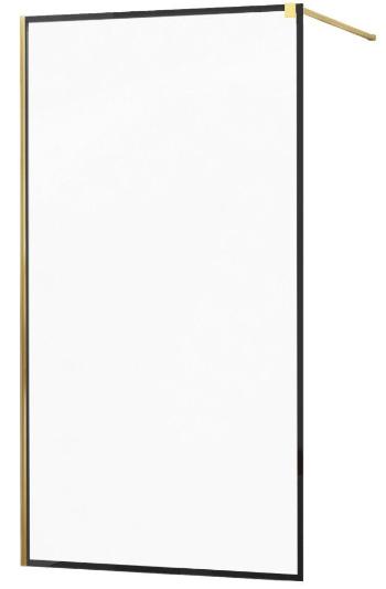 MEXEN/S KIOTO Sprchová zástěna WALK-IN 50x200 cm 8 mm, zlatá, černý profil 800-050-101-50-70