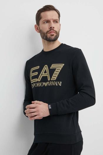 Bavlněná mikina EA7 Emporio Armani pánská, černá barva, s potiskem