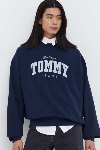 Bavlněná mikina Tommy Jeans pánská, tmavomodrá barva, s potiskem, DM0DM18386