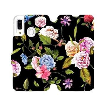 Flipové pouzdro na mobil Samsung Galaxy A40 - VD07S Růže a květy na černém pozadí (5903226863976)