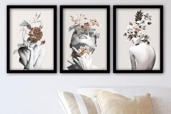 MILAGROS 3-dílný nástěnný obraz s motivem ženy a květů