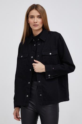 Džínová košile Tommy Hilfiger dámská, černá barva, regular, s klasickým límcem