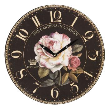 Černé vintage nástěnné hodiny s růžemi – Ø 34*3 cm / 1*AA 6KL0588