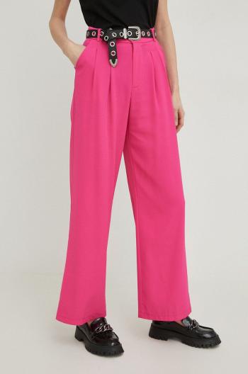 Kalhoty Answear Lab dámské, růžová barva, široké, high waist