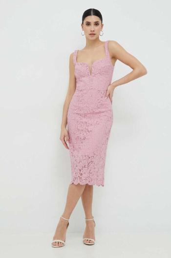 Šaty Bardot růžová barva, midi