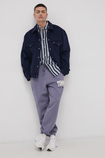 Kalhoty Tommy Jeans pánské, fialová barva, s aplikací