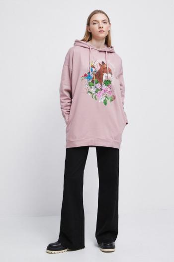 Bavlněná mikina Medicine dámská, růžová barva, s kapucí, s potiskem