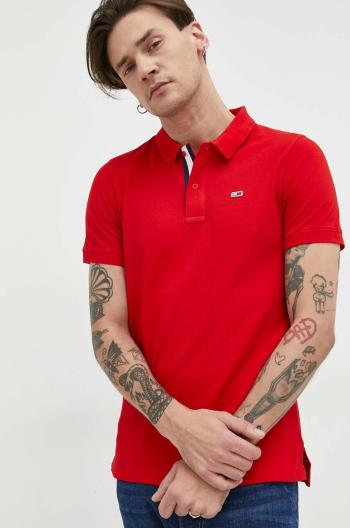 Bavlněné polo tričko Tommy Jeans červená barva
