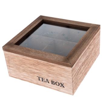 Dřevěný box na čajové sáčky TEA, 16 x 16 x 8 cm