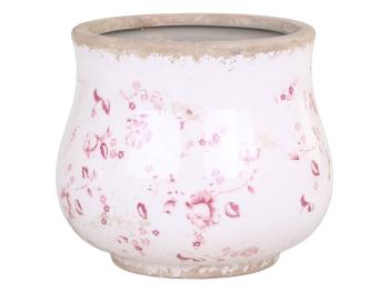 Keramický obal na květináč s růžovými kvítky Floral Cannes - Ø15*13cm 65513-19