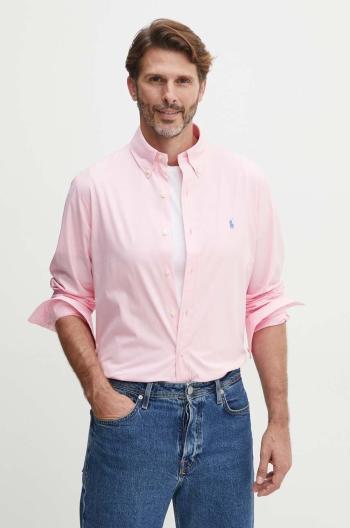 Košile Polo Ralph Lauren pánská, růžová barva, regular, s límečkem button-down, 710929349