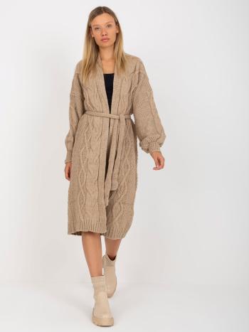 BÉŽOVÝ PLETENÝ DLOUHÝ KARDIGAN NA ZAVAZOVÁNÍ LC-SW-8020.16P-BEIGE Velikost: ONE SIZE