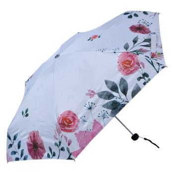 Bílý skládací deštník do kabelky s květy - Ø 92*54 cm JZUM0040