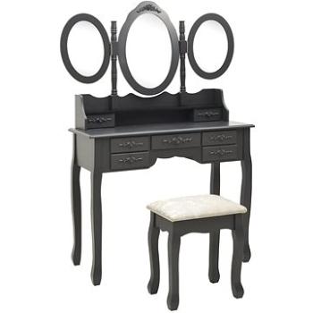 Toaletní stolek se stoličkou a 3dílné skládací zrcadlo šedý (289329)