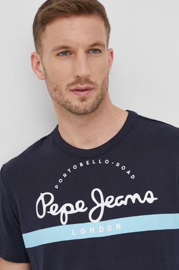 Bavlněné tričko Pepe Jeans Abrel tmavomodrá barva, s potiskem