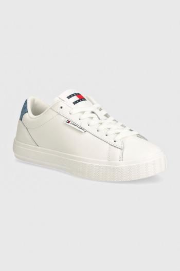 Kožené sneakers boty Tommy Jeans TJW CUPSOLE SNEAKER DENIM bílá barva, EN0EN02652