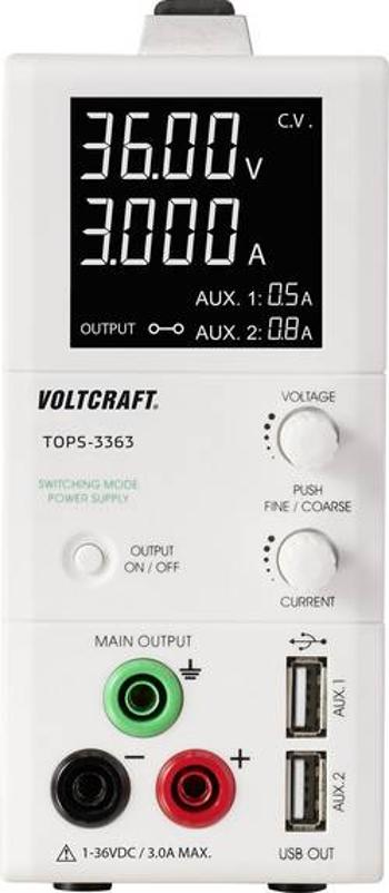 Laboratorní zdroj s nastavitelným napětím VOLTCRAFT TOPS-3363, 1 - 36 V/DC, 0.25 - 3 A, 100 W, Počet výstupů: 3 x