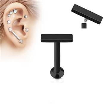 Šperky4U Černý piercing do brady - labreta 1,2 x 6 mm, obdélník 2 x 6 mm - LB1030K-1206