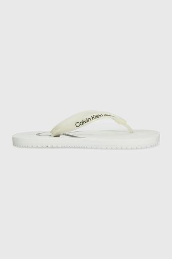 Žabky Calvin Klein Jeans BEACH SANDAL MONOLOGO TPU dámské, bílá barva, na plochém podpatku, YW0YW01246