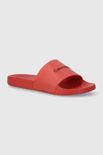 Pantofle Calvin Klein POOL SLIDE RUBBER pánské, červená barva, HM0HM00455