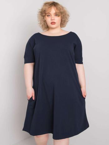 TMAVĚ MODRÉ ŠATY S KAPSAMI BELLAMY RV-SK-6639.02X-NAVY Velikost: 4XL