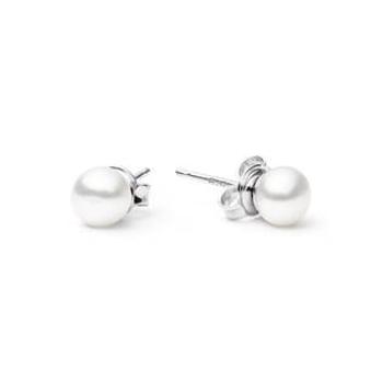 NUBIS® Stříbrné perlové náušnice - bílé přírodní perly - NBP001-6W