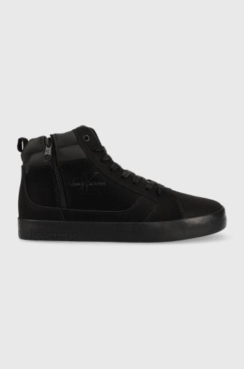 Kožené sneakers boty Calvin Klein Jeans Vulcanized Laceup Mid Zip černá barva