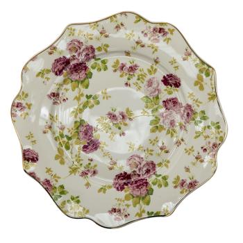 Porcelánový vlněný dezertní talířek s květy - Ø 21*2 cm 6CE1291