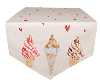 Béžový bavlněný běhoun na stůl se zmrzlinou Frosty And Sweet  - 50*160 cm FAS65