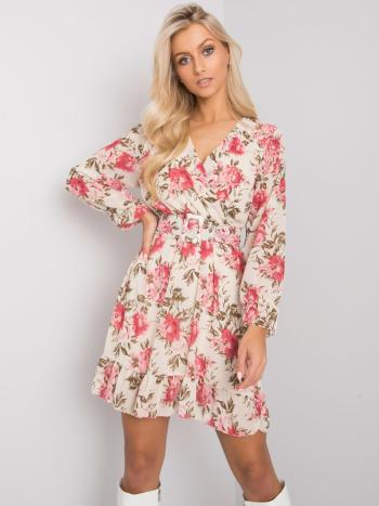 KRÉMOVÉ KVĚTOVANÉ ŠATY SE ZAVINOVACÍM VÝSTŘIHEM EMPOLI DHJ-SK-12220.83P-FLOWER PRINT Velikost: ONE SIZE