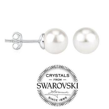 Silvego SILVEGO stříbrné náušnice pecky s bílou perlou Swarovski Crystals VSW044LPS