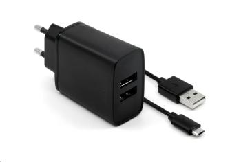 Fixed nabíječka do sítě, konektor 2x USB-A, kabel USB -> micro USB délka 1 m, 15 W, černá