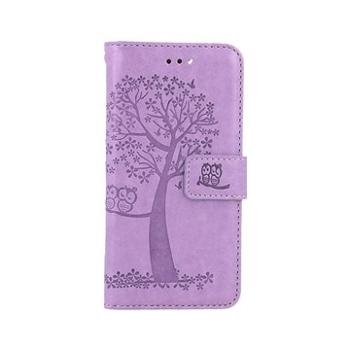 TopQ Pouzdro iPhone SE 2022 knížkové Světle fialový strom sovičky 75005 (Sun-75005)