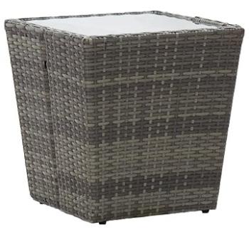  Čajový stolek šedý 41,5 x 41,5 x 43 cm polyratan tvrzené sklo (46196)