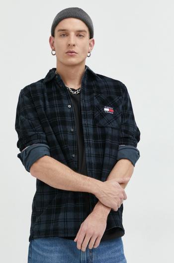 Manšestrová košile Tommy Jeans pánská, tmavomodrá barva, regular, s klasickým límcem