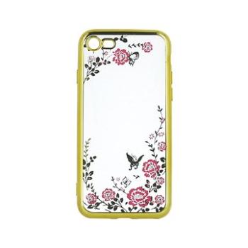 TopQ Kryt iPhone SE 2022 silikon zlatý s růžovými květy 71020 (Sun-71020)