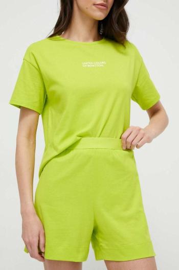 Společenské bavlněné šortky United Colors of Benetton zelená barva, high waist