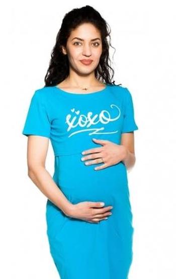 Be MaaMaa Těhotenská, kojící noční košile Xoxo - tyrkysová S/M