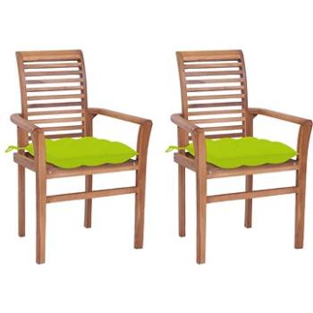Jídelní židle 2 ks jasně zelené podušky masivní teak, 3062621 (3062621)