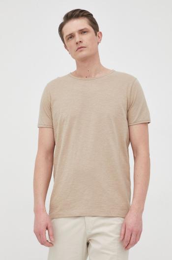 Bavlněné tričko Selected Homme béžová barva, hladký