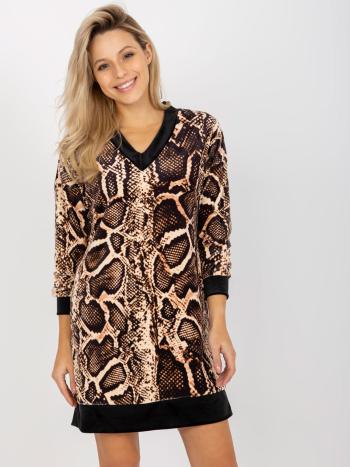 ČERNO-HNĚDÉ MINI ŠATY SE ZVÍŘECÍM VZOREM RP-TU-8189-4.09-BLACK-BEIGE Velikost: S/M