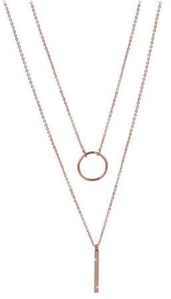 Troli Dvojitý náhrdelník se stylovými přívěsky z růžově pozlacené oceli TO2151