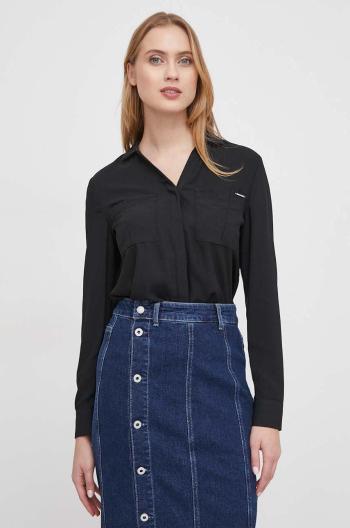 Košile Calvin Klein dámská, černá barva, regular, s klasickým límcem, K20K207019