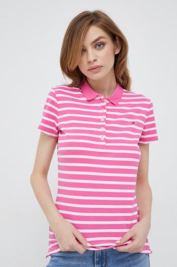 Polo tričko Tommy Hilfiger fialová barva, s límečkem