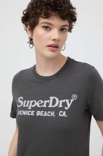 Bavlněné tričko Superdry šedá barva