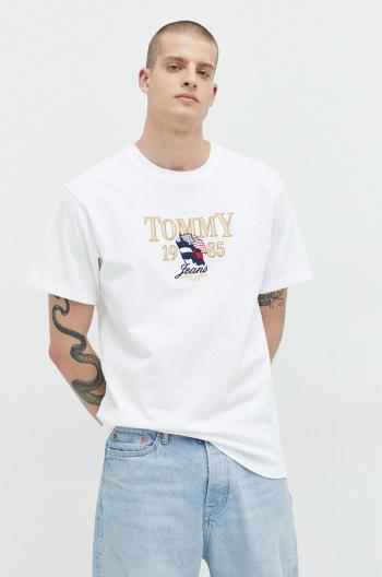 Bavlněné tričko Tommy Jeans bílá barva, s aplikací