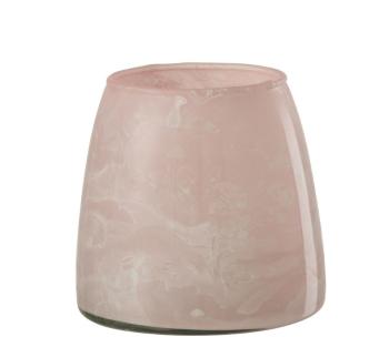 Růžový mramorovaný skleněný svícen - Ø 9 * 9 cm 11945